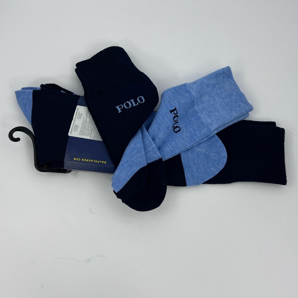 POLO RALPH LAUREN THREE PAIRS OF MENS SOCKS, TWO NAVY BLUE ONE LIGHT BLUE - Picture 7 of 8